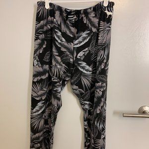 Black Joggers with Grey Leaf Print